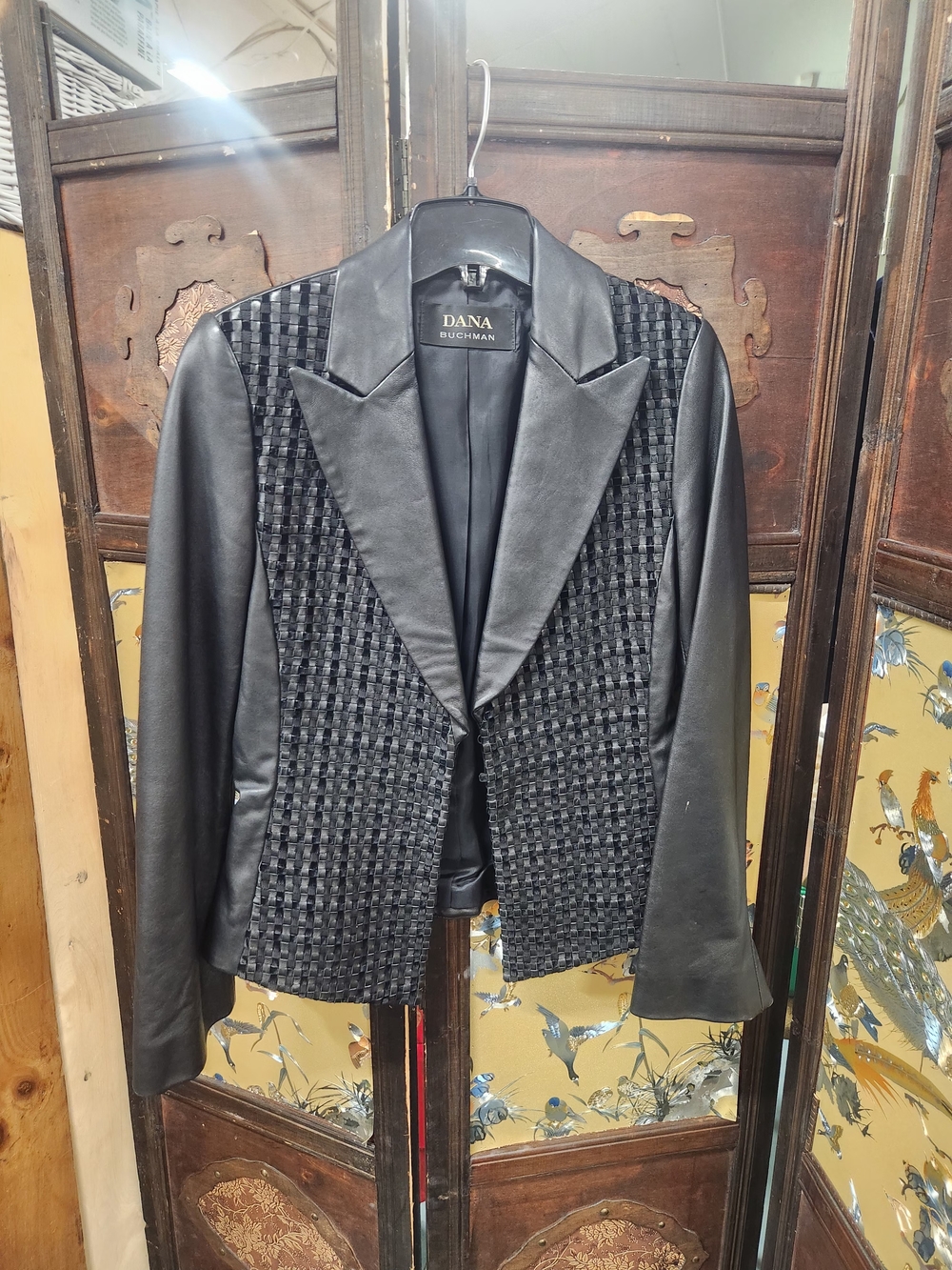 Dana Buchman Black Mixed-Media Woven Front Blazer